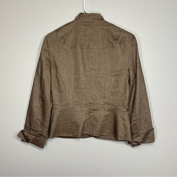 Trina Turk Blazer Jacket Womens M Gray Lined Linen Blend Hook and Eye Closure - Picture 2 of 8